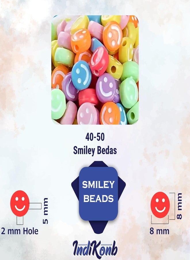 INDIKONB Alphabet Beads Matte Theme - 1200 Beads, Multicolor Round, Gold, Heart, Cube, Smiley | DIY Pastel Jewelry Making Supplies - Image 4